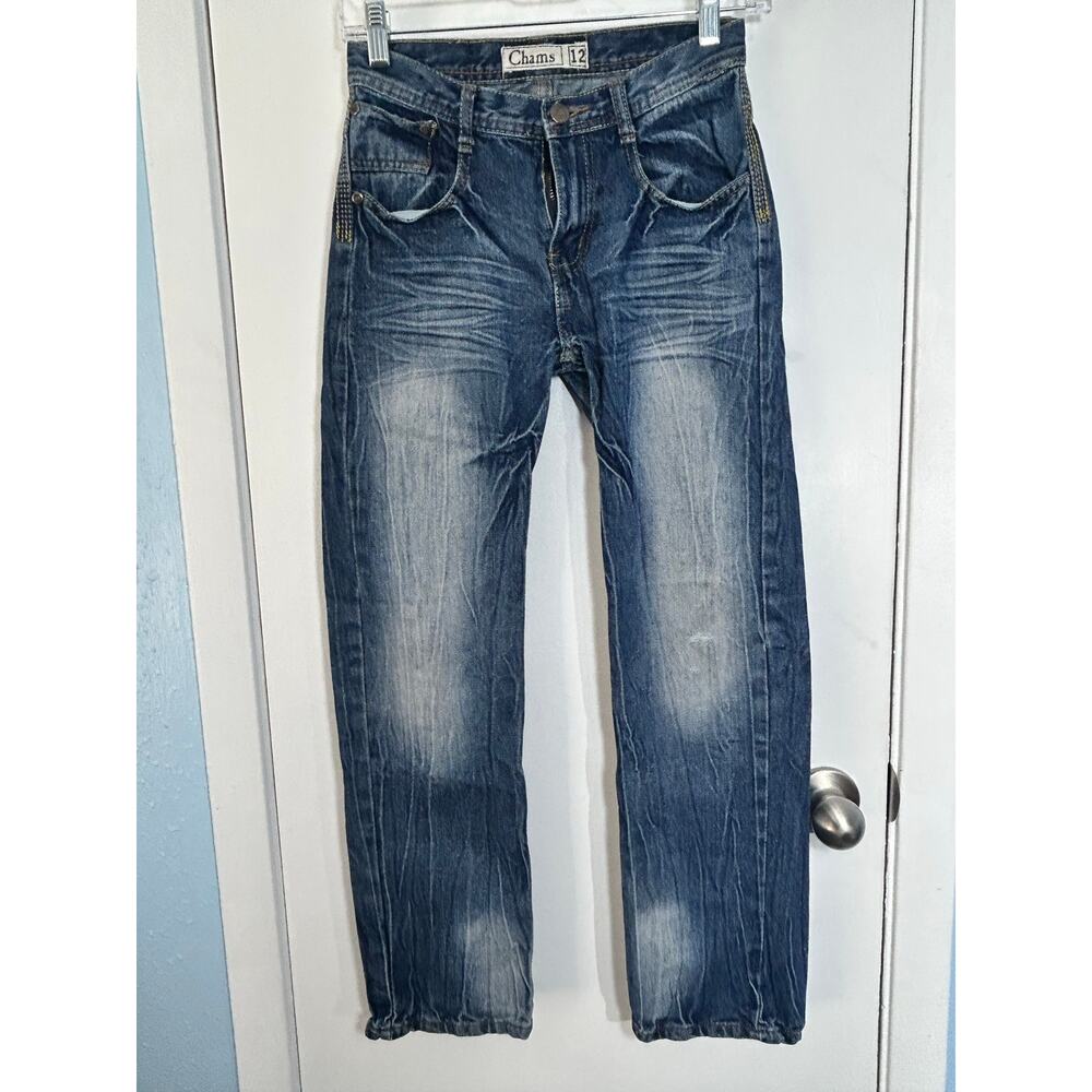 Chams Jeans Boys Size 12 Streetwear Embroidered Pockets Punk Grunge